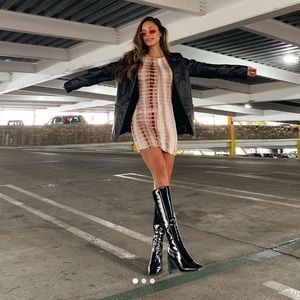 Princess Polly Faux Patent Leather Boots in Black size 6 (runs a little big)